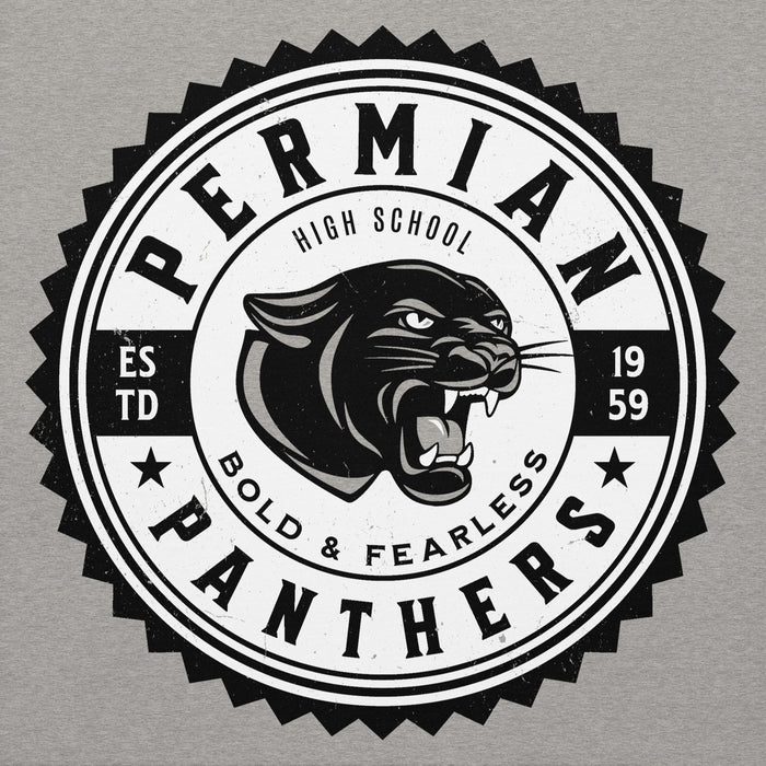 Permian High School Panthers logo with panther head and text on a gray background - premium hoodie design 203