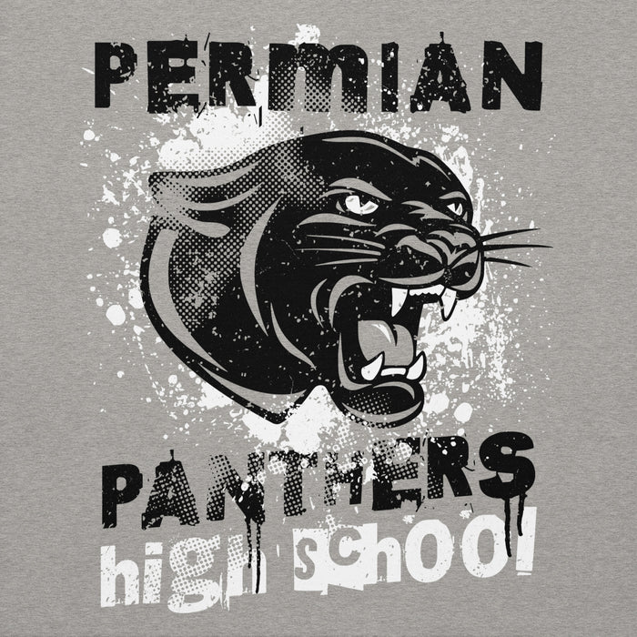 Gray hoodie with black panther graphic and 'Permian Panthers High School'  - design 205text
