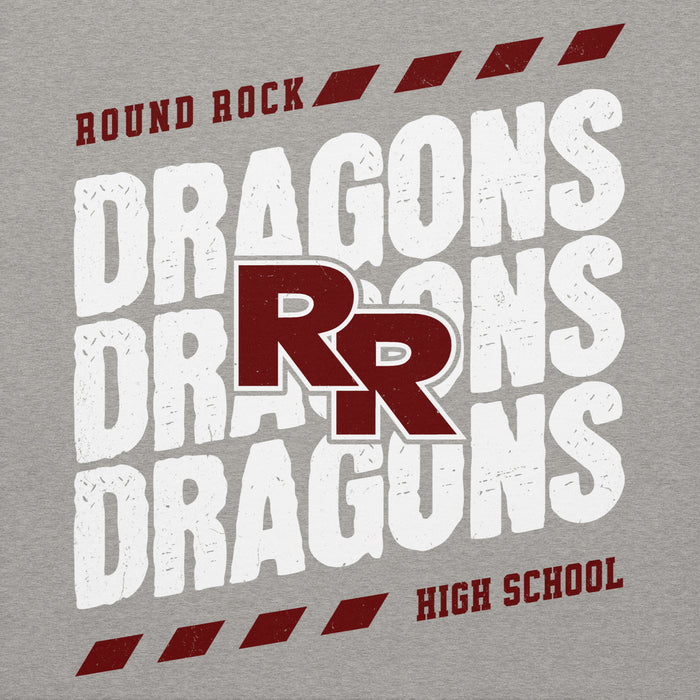 Close-up view of Round Rock High School Dragons Grey Premium Unisex Hoodie 223