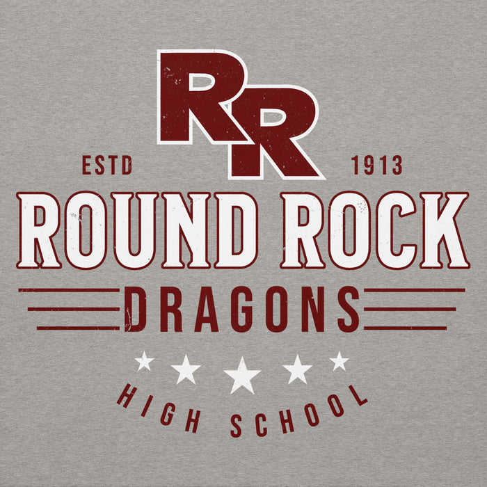 Close-up view of Round Rock High School Dragons Grey Premium Unisex Hoodie 217