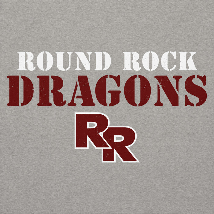 Close-up view of Round Rock High School Dragons Grey Premium Unisex Hoodie 017