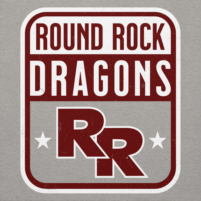 Back view of Round Rock High School Dragons Grey Premium Unisex Hoodie 001