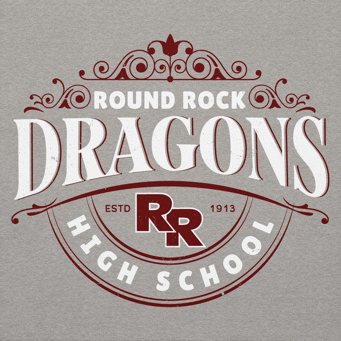 Close-up view of Round Rock High School Dragons Grey Premium Unisex Hoodie 211