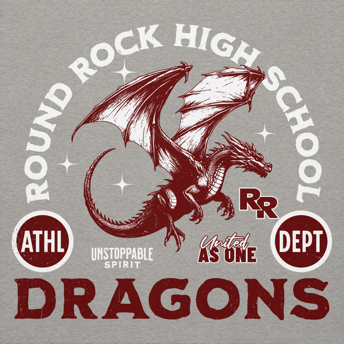 Close-up view of Round Rock High School Dragons Grey Premium Unisex Hoodie 208