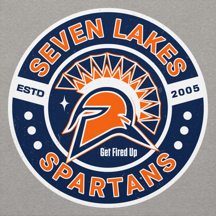 Close-up view of Seven Lakes High School Spartans Grey Premium Unisex Hoodie 239