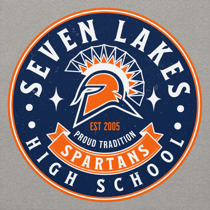 Close-up view of Seven Lakes High School Spartans Grey Premium Unisex Hoodie 215