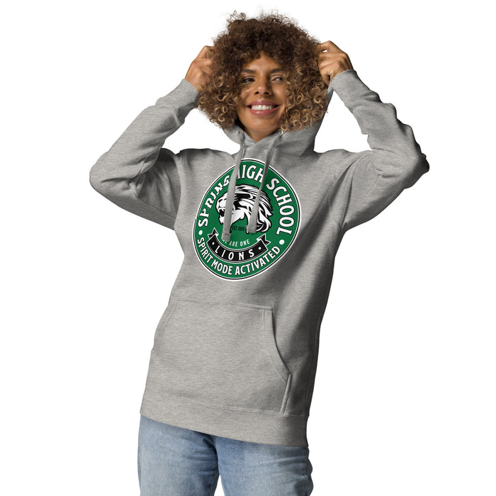 Woman wearing Spring High School Lions Grey Premium Unisex Hoodie 215