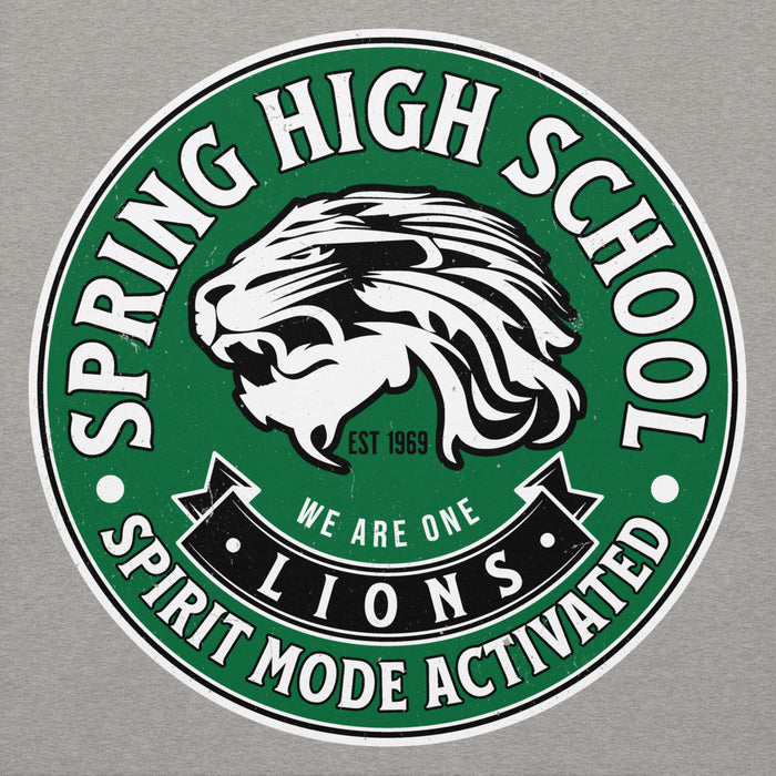 Close-up view of Spring High School Lions Grey Premium Unisex Hoodie 215