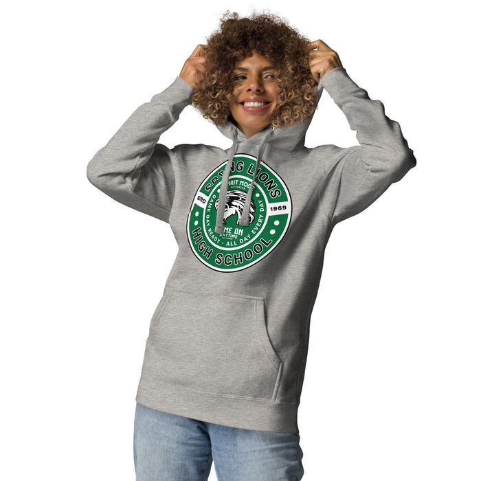 Woman wearing Spring High School Lions Grey Premium Unisex Hoodie 239