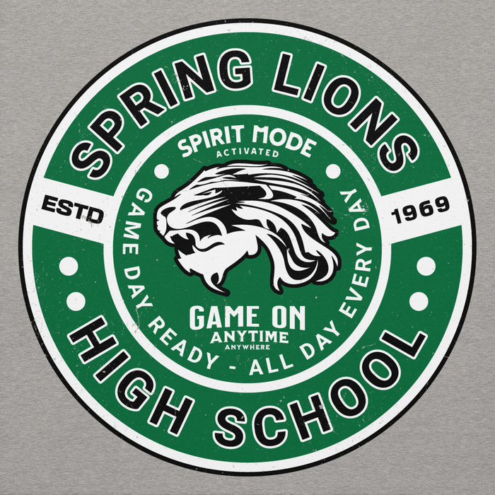 Close-up view of Spring High School Lions Grey Premium Unisex Hoodie 239