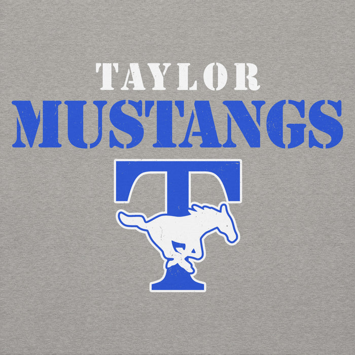 Close-up view of Taylor High School Mustangs Grey Premium Unisex Hoodie 017
