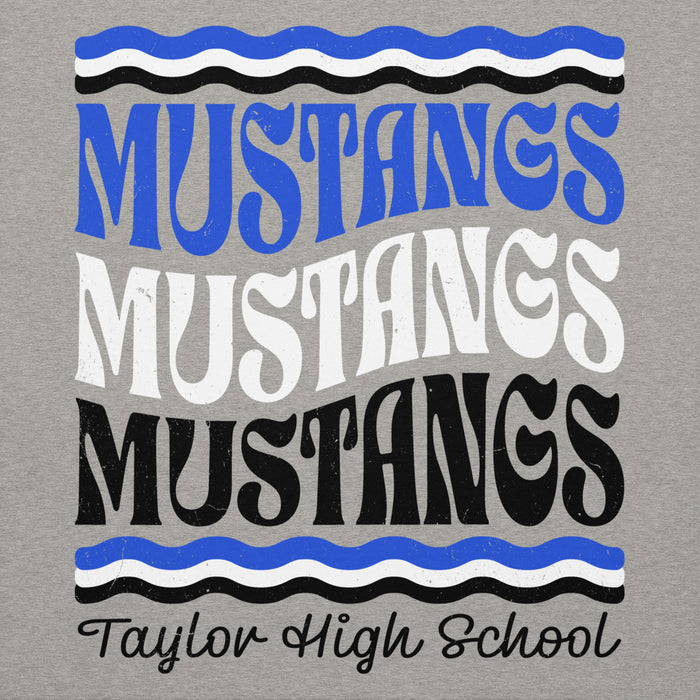 Close-up view of Taylor High School Mustangs Grey Premium Unisex Hoodie 227