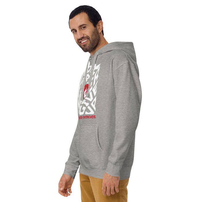 Man wearing Odessa High School Bronchos Grey Premium Unisex Hoodie 236