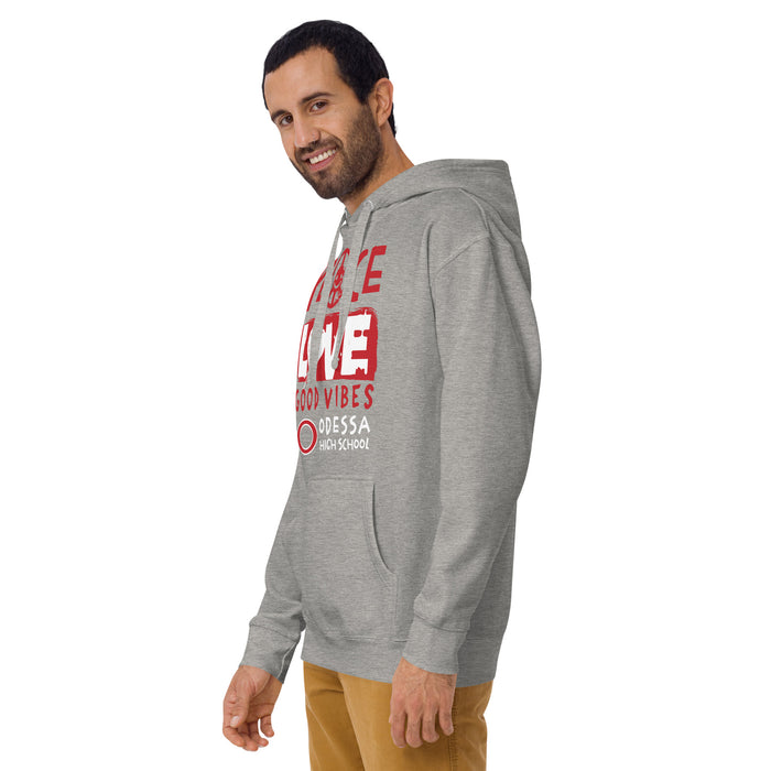 Man wearing Odessa High School Bronchos Grey Premium Unisex Hoodie 240