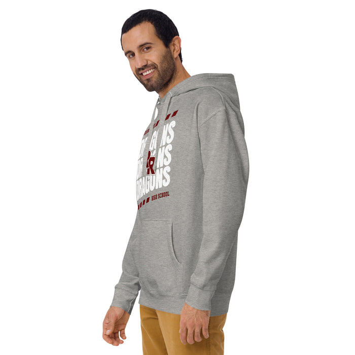 Man wearing Round Rock High School Dragons Grey Premium Unisex Hoodie 223