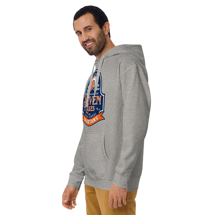 Man wearing Seven Lakes High School Spartans Grey Premium Unisex Hoodie 219