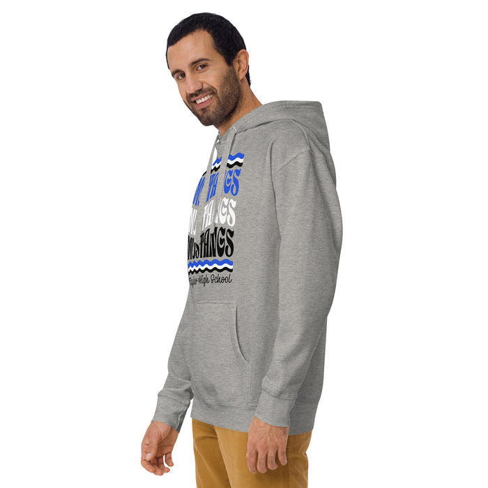 Man wearing Taylor High School Mustangs Grey Premium Unisex Hoodie 227
