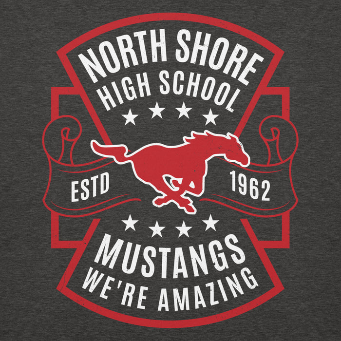 Close-up view of North Shore High School Mustangs Dark Heather Grey Premium Unisex Hoodie 207