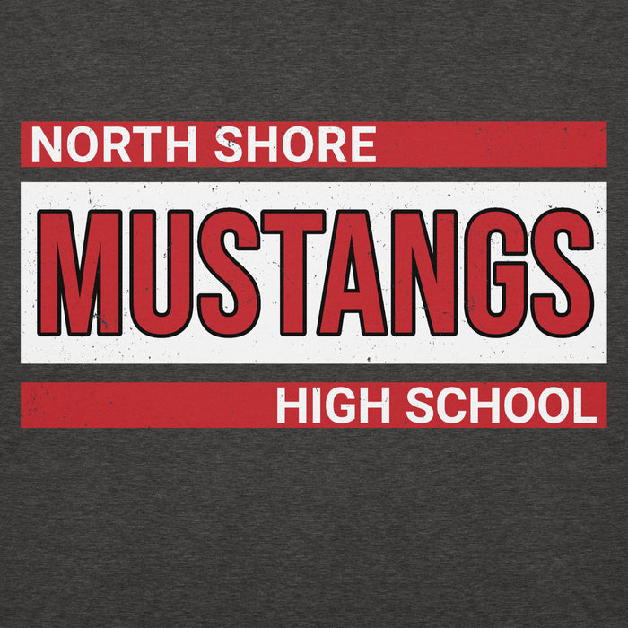 Close-up view of North Shore High School Mustangs Dark Heather Grey Premium Unisex Hoodie 098