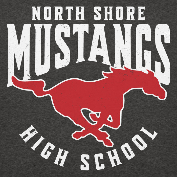 Close-up view of North Shore High School Mustangs Dark Heather Grey Premium Unisex Hoodie 213