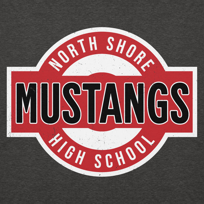Close-up view of North Shore High School Mustangs Dark Heather Grey Premium Unisex Hoodie 011