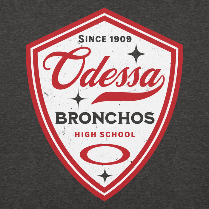 Close-up view of Odessa High School Bronchos Dark Grey Premium Unisex Hoodie 225