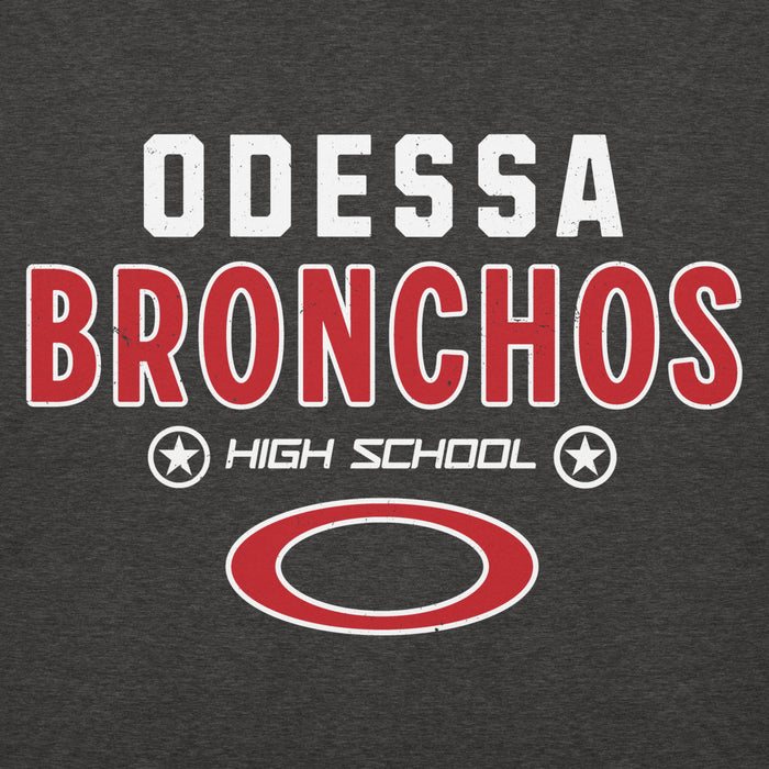 Close-up view of Odessa High School Bronchos Dark Grey Premium Unisex Hoodie 003