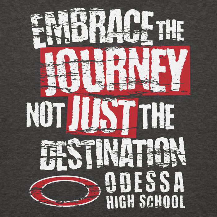 Close-up view of Odessa High School Bronchos Dark Grey Premium Unisex Hoodie 232