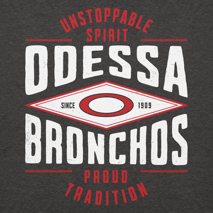 Close-up view of Odessa High School Bronchos Dark Grey Premium Unisex Hoodie 210