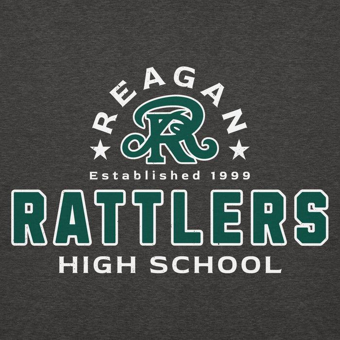 Close-up view of Reagan High School Rattlers Dark Grey Premium Unisex Hoodie 222