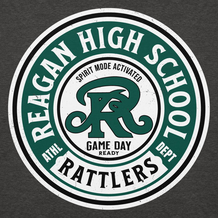 Close-up view of Reagan High School Rattlers Dark Grey Premium Unisex Hoodie 220