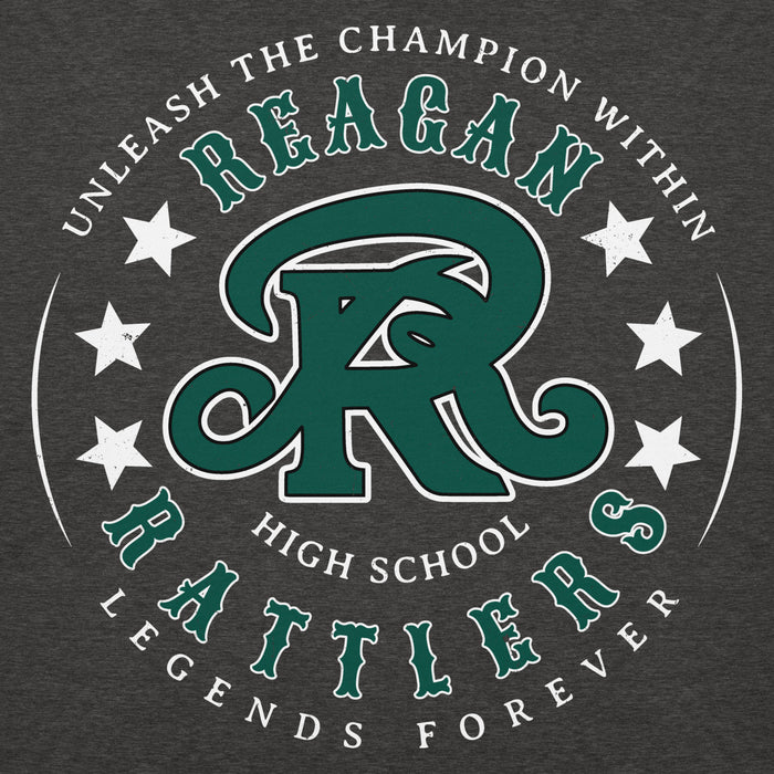 Close-up view of Reagan High School Rattlers Dark Grey Premium Unisex Hoodie 214