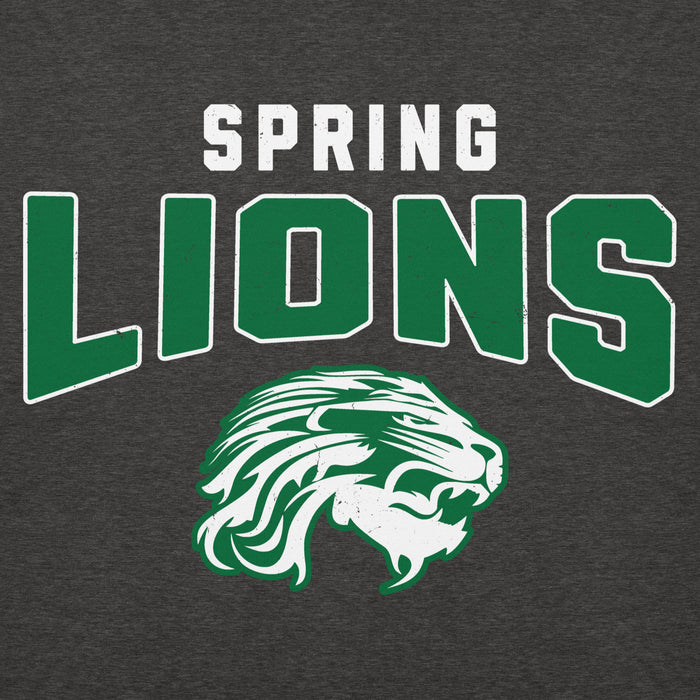 Close-up view of Spring High School Lions Dark Grey Heather Premium Unisex Hoodie 234