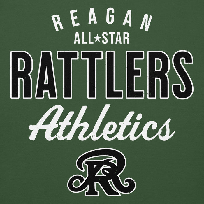 Close-up view of Reagan High School Rattlers Forest Green Unisex Hoodie 034