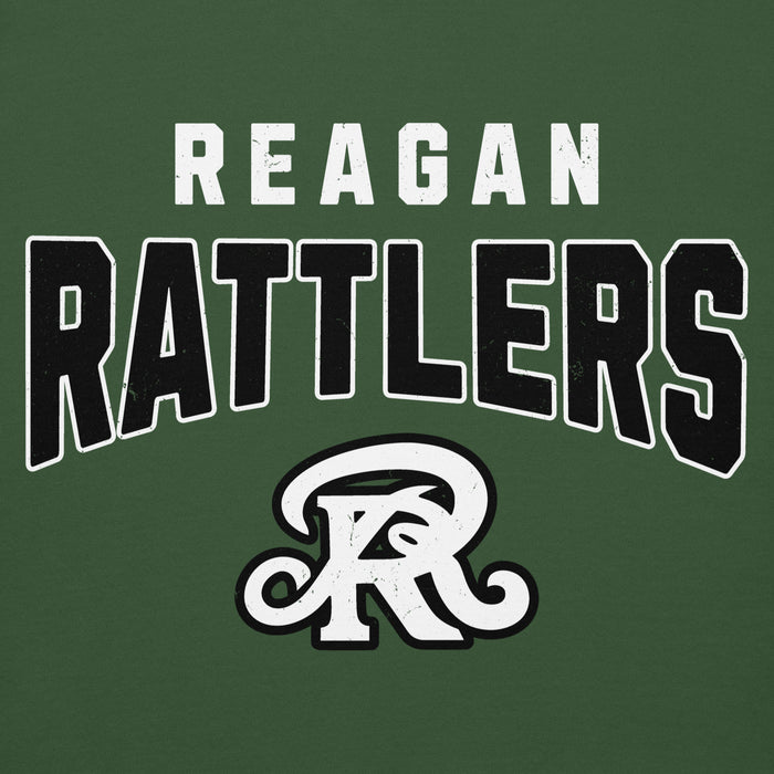 Close-up view of Reagan High School Rattlers Forest Green Unisex Hoodie 234