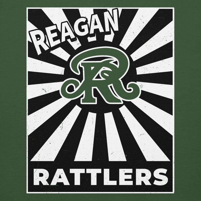 Close-up view of Reagan High School Rattlers Forest Green Unisex Hoodie 226