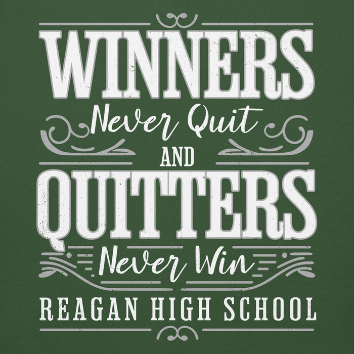 Close-up view of Reagan High School Rattlers Forest Green Unisex Hoodie 237