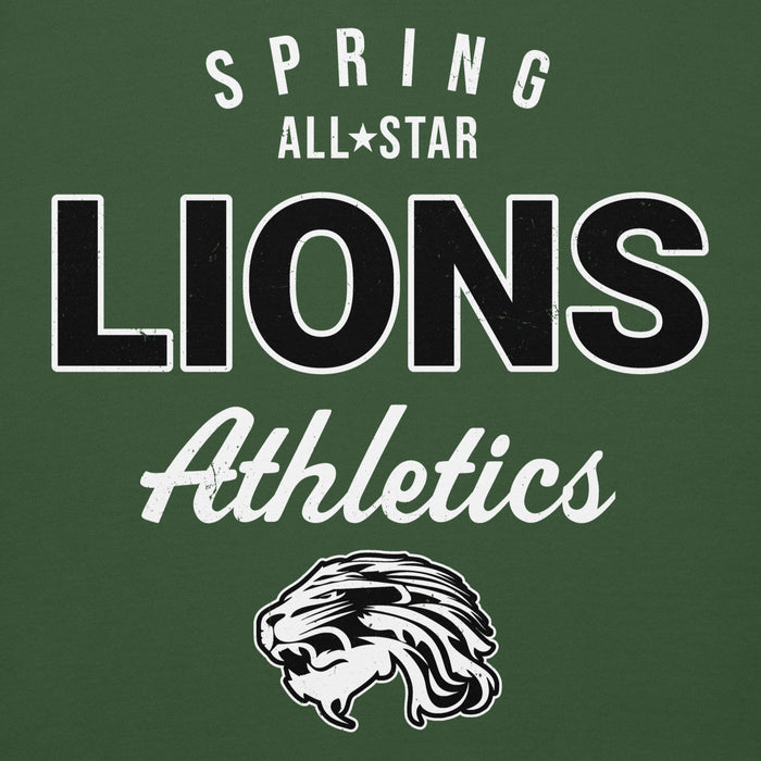 Close-up view of Spring High School Lions Forest Green Premium Unisex Hoodie 034