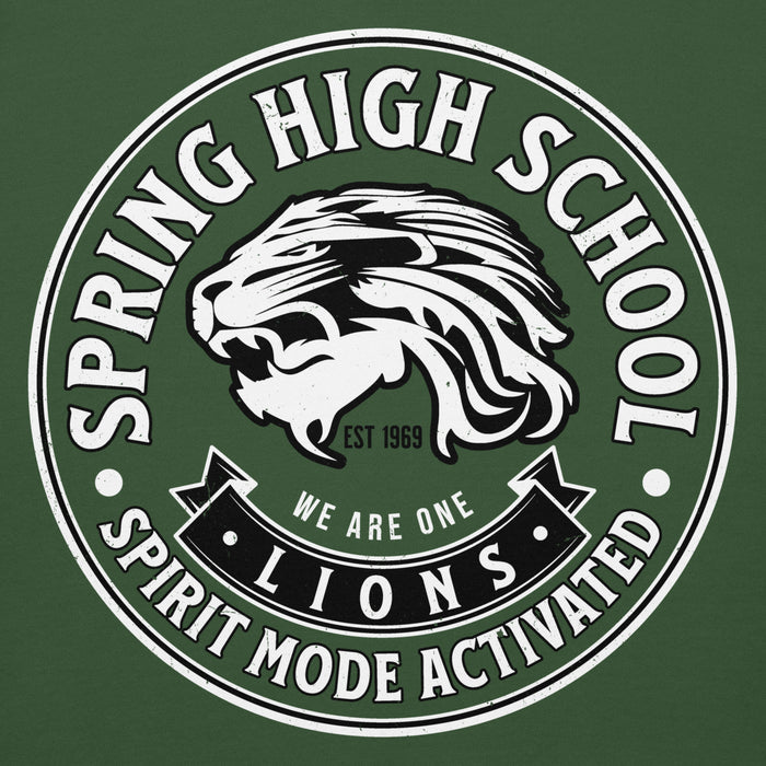 Close-up view of Spring High School Lions Forest Green Premium Unisex Hoodie 215