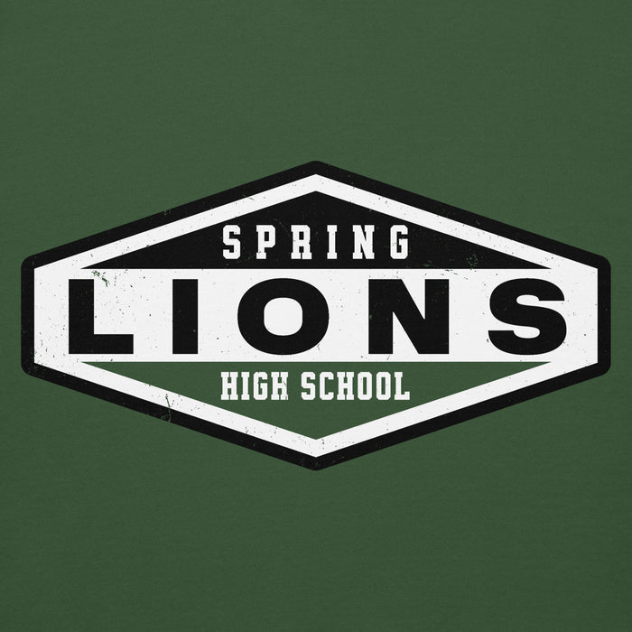 Close-up view of Spring High School Lions Forest Green Premium Unisex Hoodie 009