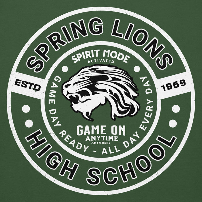 Close-up view of Spring High School Lions Forest Green Premium Unisex Hoodie 239