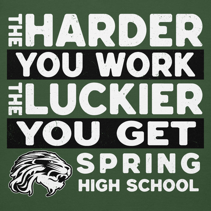 Close-up view of Spring High School Lions Forest Green Premium Unisex Hoodie 238
