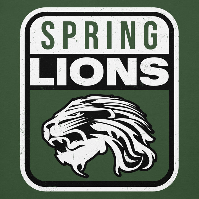 Close-up view of Spring High School Lions Forest Green Premium Unisex Hoodie 001