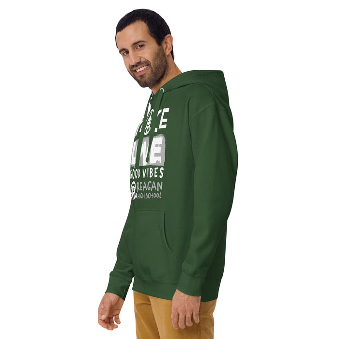 Man wearing Reagan High School Rattlers Forest Green Unisex Hoodie 240