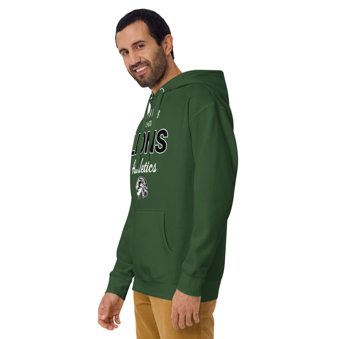 Man wearing Spring High School Lions Forest Green Premium Unisex Hoodie 034