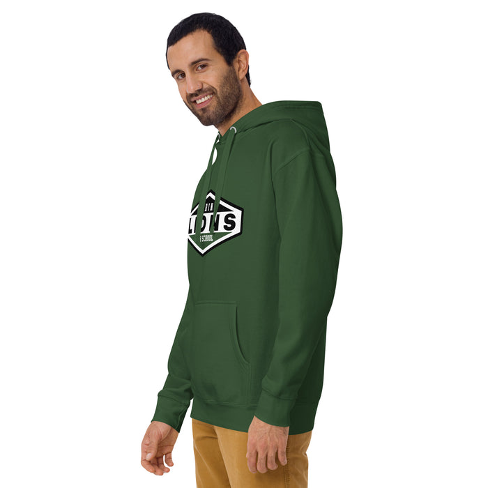 Man wearing Spring High School Lions Forest Green Premium Unisex Hoodie 009