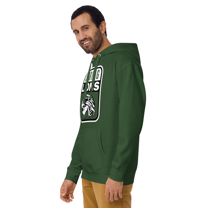 Man wearing Spring High School Lions Forest Green Premium Unisex Hoodie 001