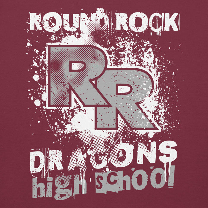Close-up view of Round Rock High School Dragons Maroon Premium Unisex Hoodie 205
