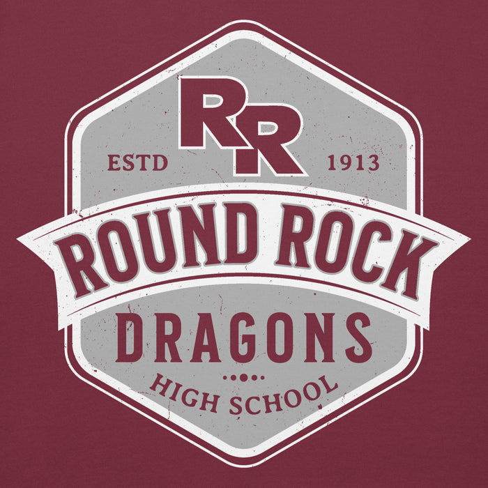 Close-up view of Round Rock High School Dragons Maroon Premium Unisex Hoodie 209