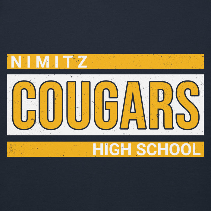 Close-up view of Nimitz High School Cougars Navy Blue Premium Unisex Hoodie 098